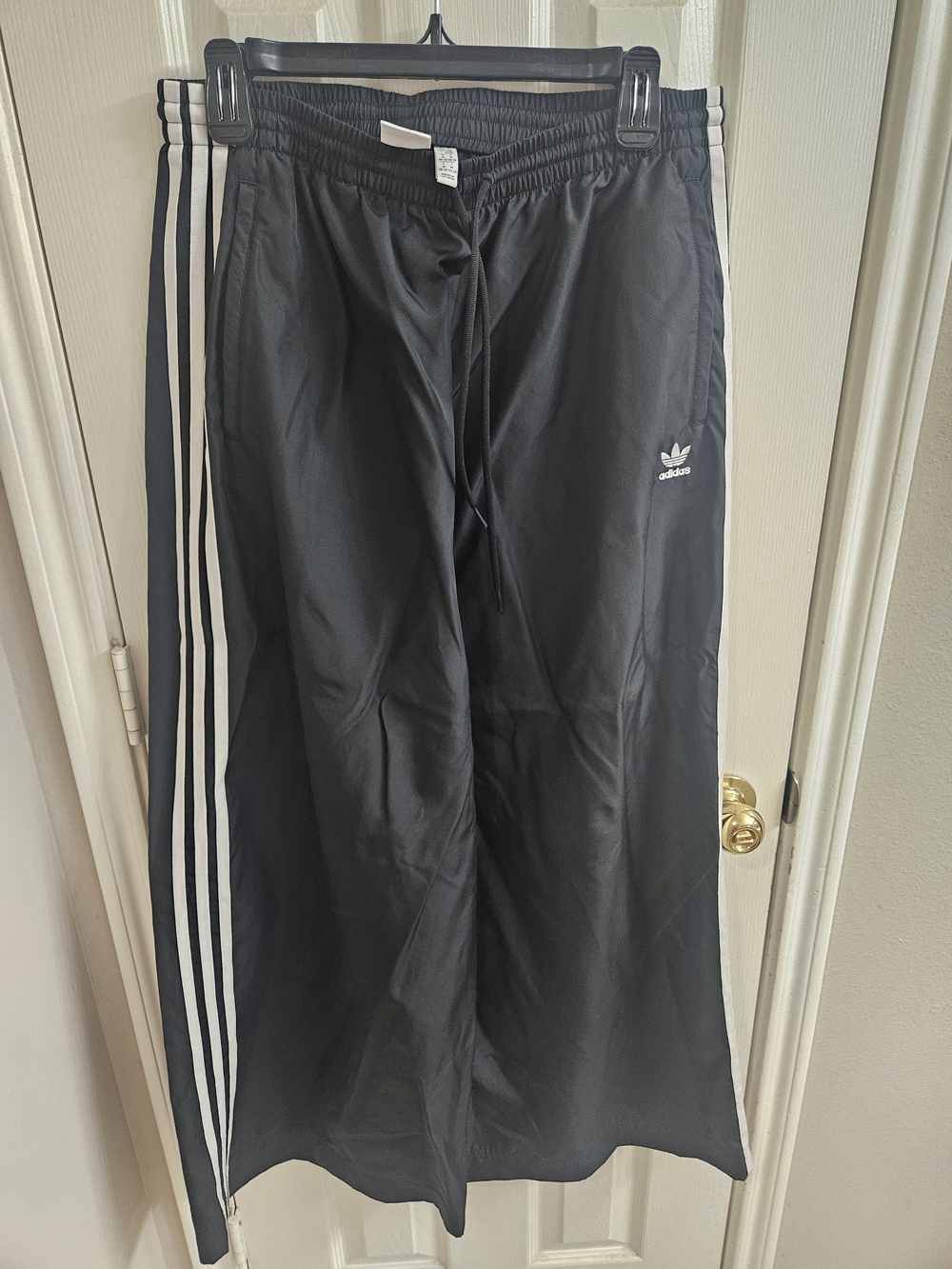 Adidas Black Oversized Track Pants with White Stripes Sz M